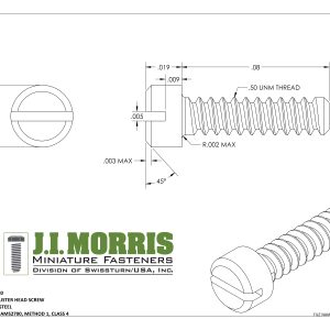 .50 UNM x .080 SCREW-FLAT FILLISTER HEAD-STAINLESS STEEL