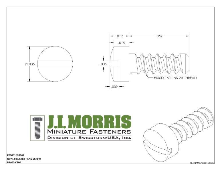 0000-160 x 1/16 SCREW-OVAL FILLISTER-BRASS