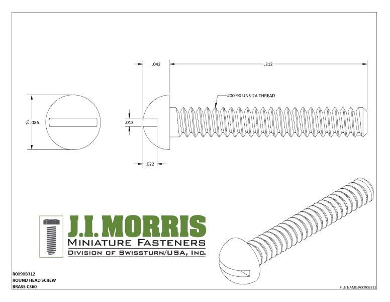 00-90 x 5/16 SCREW-ROUND HEAD-BRASS