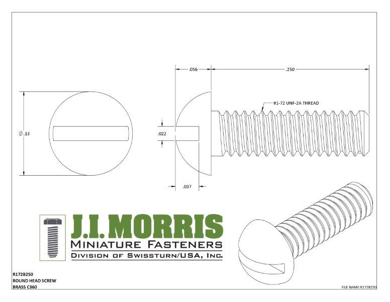 1-72 x 1/4 SCREW-ROUND HEAD-BRASS
