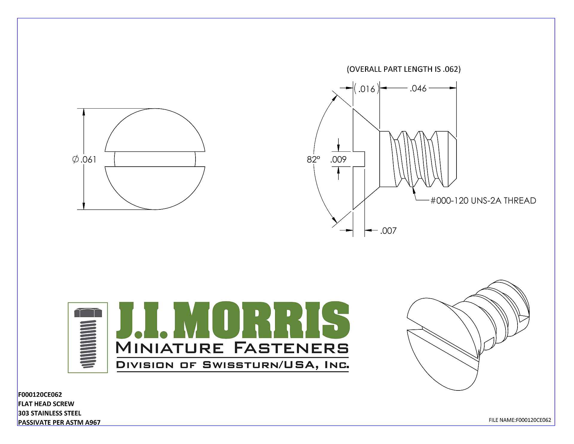 000-120 x 1/16 FLAT HEAD SCREW