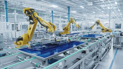 Large,Production,Line,With,Industrial,Robot,Arms,At,Modern,Bright