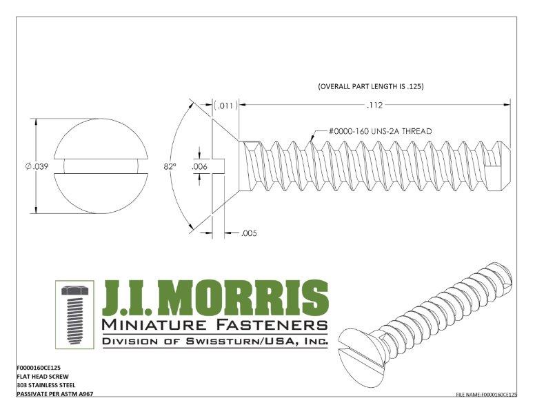 0000-160 x 1/8 SCREW-FLAT HEAD-STAINLESS STEEL