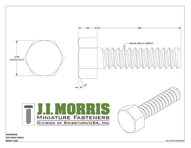 00-90 x 3/16 SCREW-HEX HEAD SCREW-BRASS