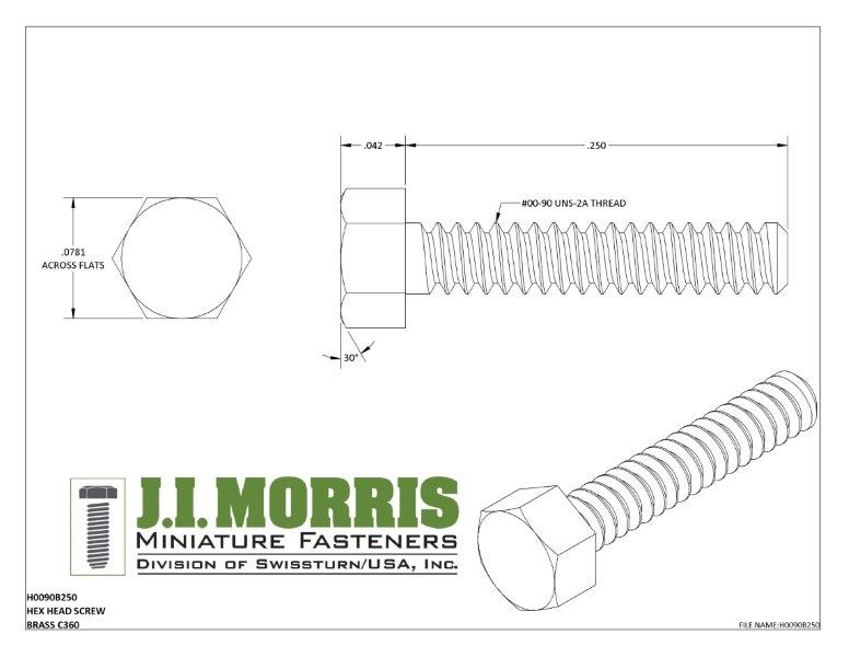 00-90 x 1/4 SCREW-HEX HEAD SCREW-BRASS