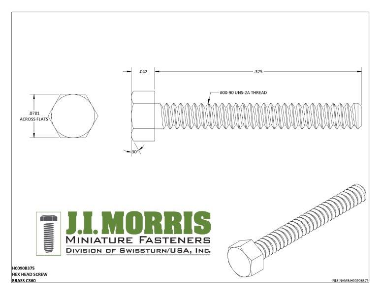 00-90 x 3/8 SCREW-HEX HEAD SCREW-BRASS