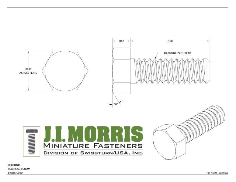 0-80 x 3/16 SCREW-HEX HEAD SCREW-BRASS