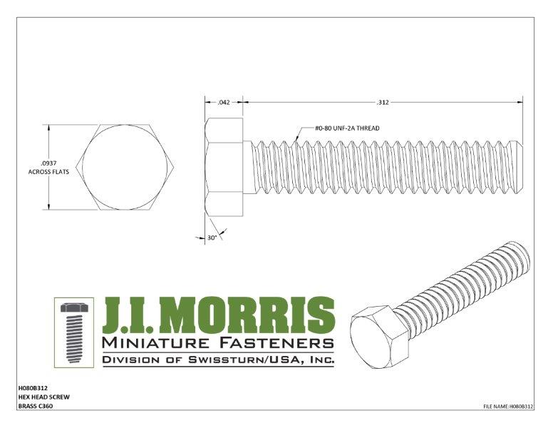 0-80 x 5/16 SCREW-HEX HEAD SCREW-BRASS