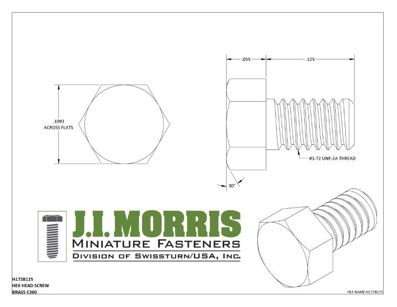 1-72 x 1/8 SCREW-HEX HEAD SCREW-BRASS
