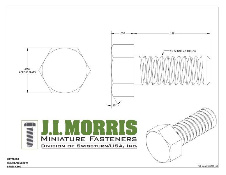1-72 x 3/16 SCREW-HEX HEAD SCREW-BRASS