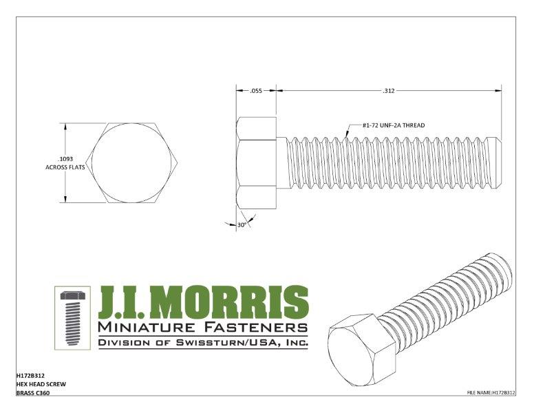 1-72 x 5/16 SCREW-HEX HEAD SCREW-BRASS