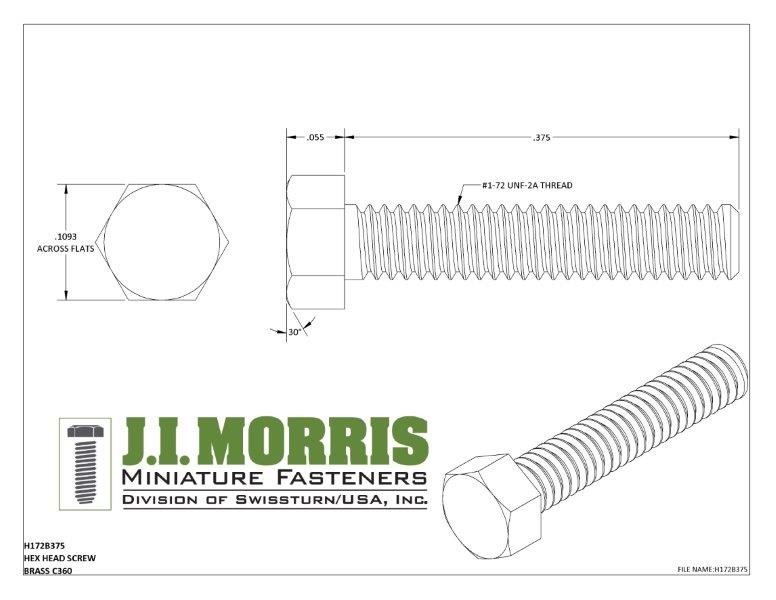 1-72 x 3/8 SCREW-HEX HEAD SCREW-BRASS