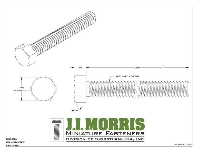 1-72 x 1/2 SCREW-HEX HEAD SCREW-BRASS