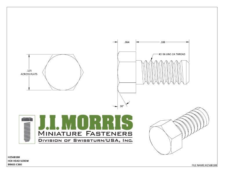 2-56 x 3/16 SCREW-HEX HEAD SCREW-BRASS