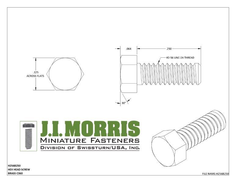 2-56 x 1/4 SCREW-HEX HEAD SCREW-BRASS