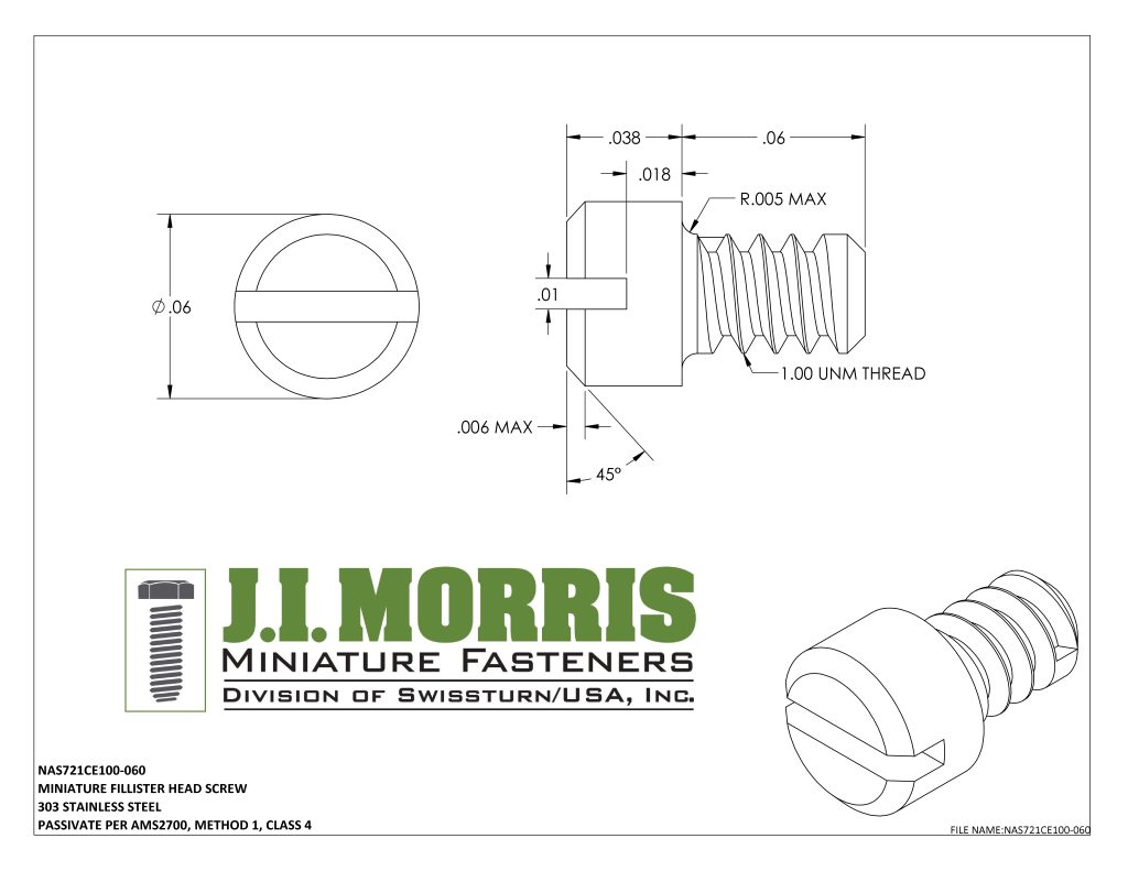 1.00 UNM x .060-FLAT FILLISTER HEAD-STAINLESS STEEL