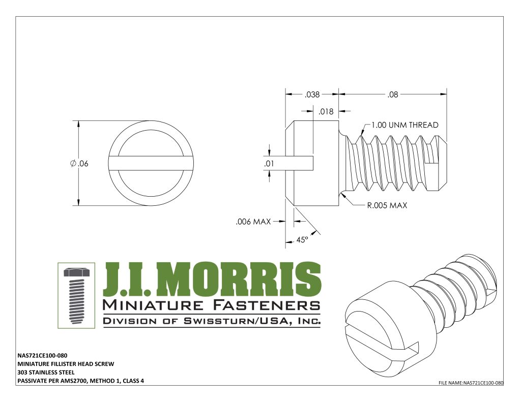 1.00 UNM x .080-FLAT FILLISTER HEAD-STAINLESS STEEL