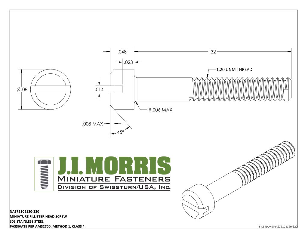 1.20 UNM x .320 SCREW-FLAT FILLISTER HEAD-STAINLESS STEEL