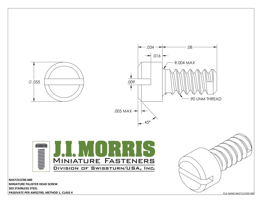 0.90 UNM x .080 SCREW-FLAT FILLISTER HEAD-STAINLESS STEEL