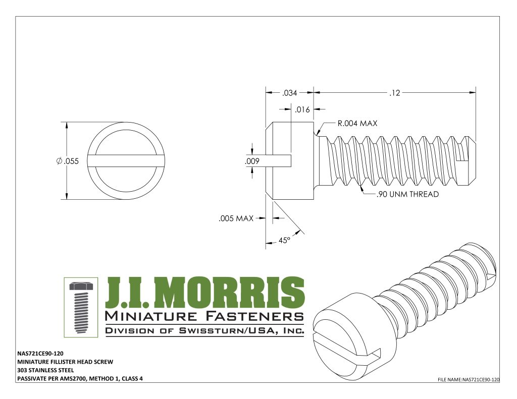 0.90 UNM x .120 SCREW-FLAT FILLISTER HEAD-STAINLESS STEEL