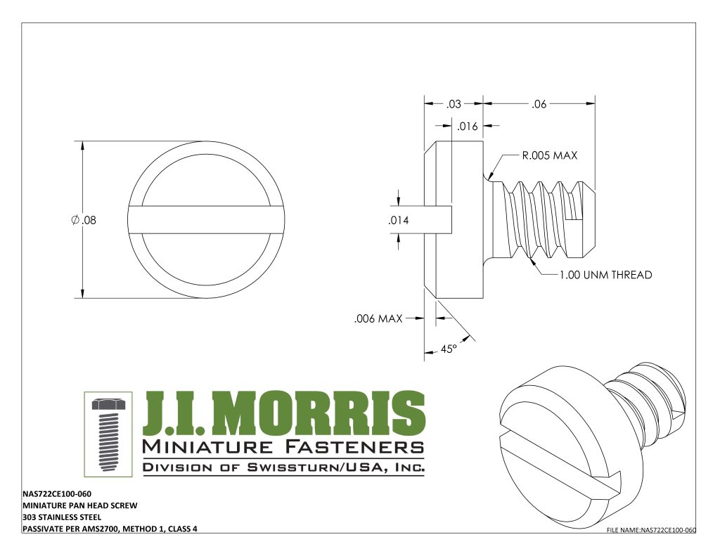 1.00 UNM x .060 SCREW-PAN HEAD SCREW-STAINLESS STEEL