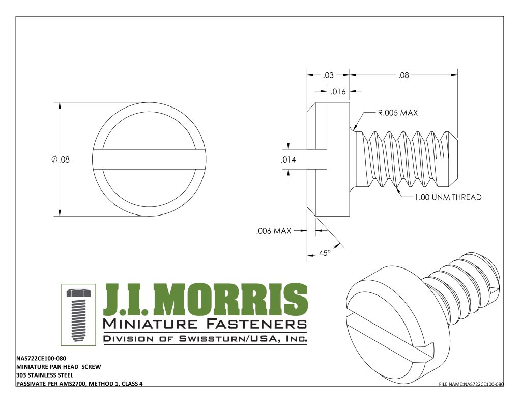 1.00 UNM x .080 SCREW-PAN HEAD SCREW-STAINLESS STEEL