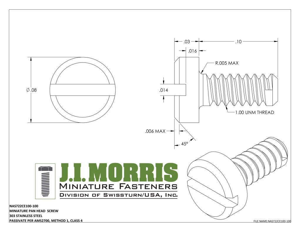 1.00 UNM x .100 SCREW-PAN HEAD SCREW-STAINLESS STEEL