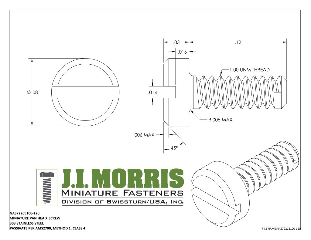 1.00 UNM x .120 SCREW-PAN HEAD SCREW-STAINLESS STEEL