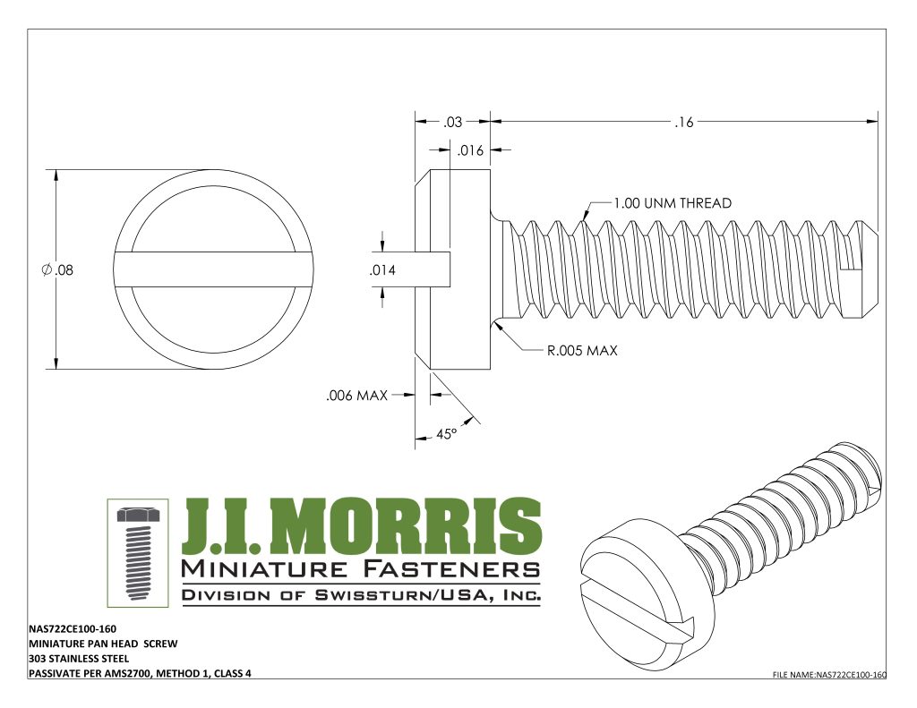 1.00 UNM x .160 SCREW-PAN HEAD SCREW-STAINLESS STEEL
