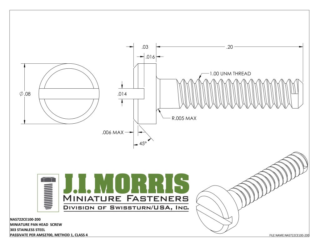 1.00 UNM x .200 SCREW-PAN HEAD SCREW-STAINLESS STEEL