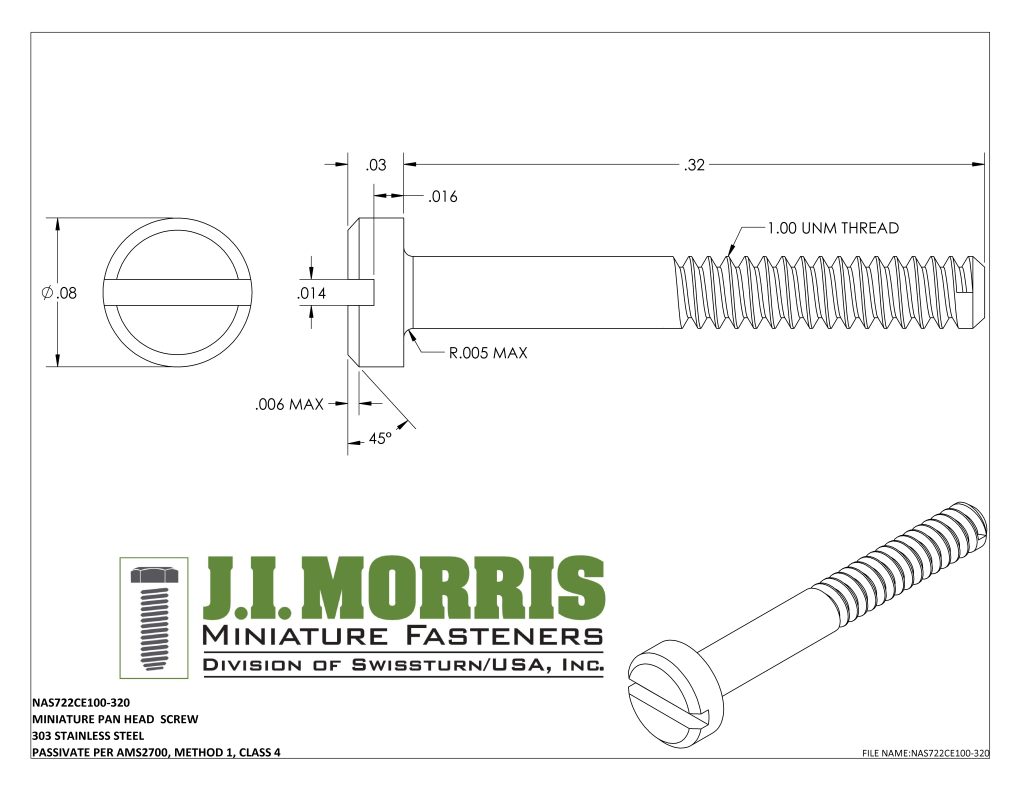 1.00 UNM x .320 SCREW-PAN HEAD SCREW-STAINLESS STEEL