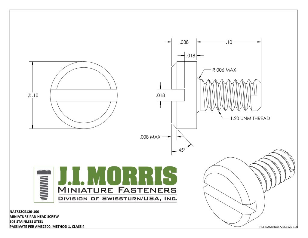 1.20 UNM x .100 SCREW-PAN HEAD SCREW-STAINLESS STEEL