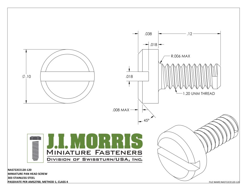 1.20 UNM x .120 SCREW-PAN HEAD SCREW-STAINLESS STEEL