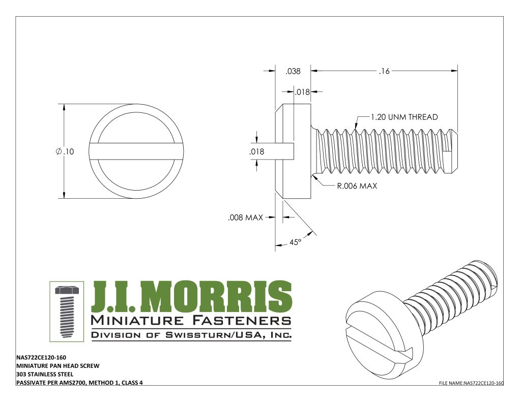1.20 UNM x .160 SCREW-PAN HEAD SCREW-STAINLESS STEEL