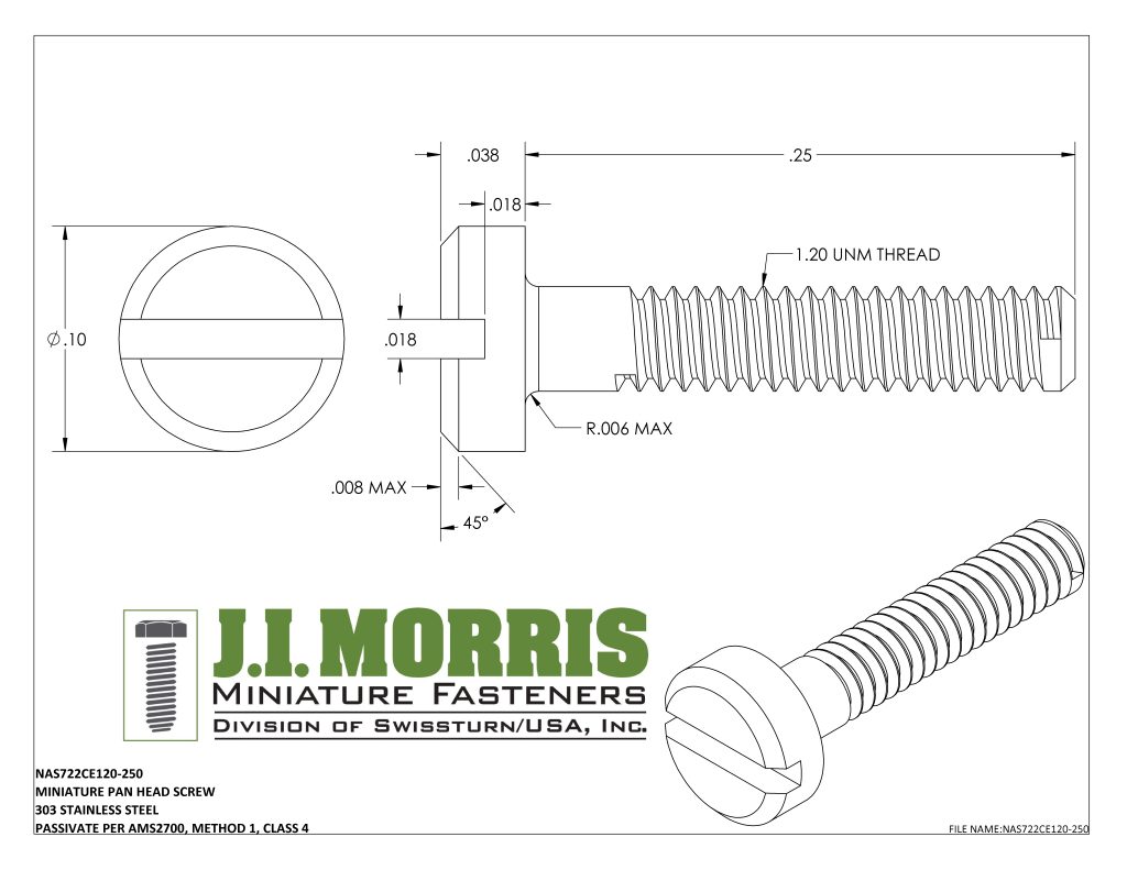 1.20 UNM x .250 SCREW-PAN HEAD SCREW-STAINLESS STEEL