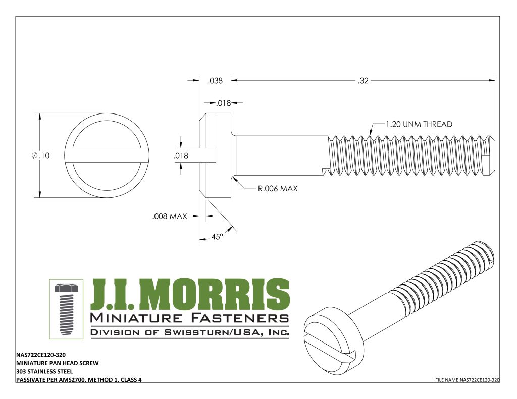 1.20 UNM x .320 SCREW-PAN HEAD SCREW-STAINLESS STEEL