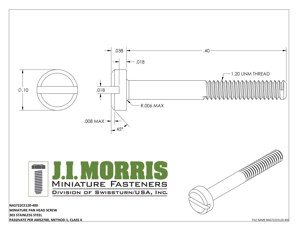 1.20 UNM x .400 SCREW-PAN HEAD SCREW-STAINLESS STEEL