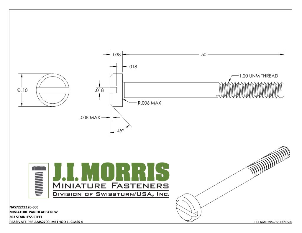 1.20 UNM x .500 SCREW-PAN HEAD SCREW-STAINLESS STEEL