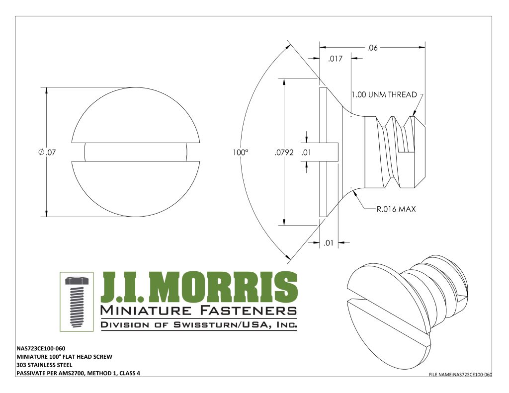 1.00 UNM x .060 SCREW-FLAT HEAD SCREW-STAINLESS STEEL