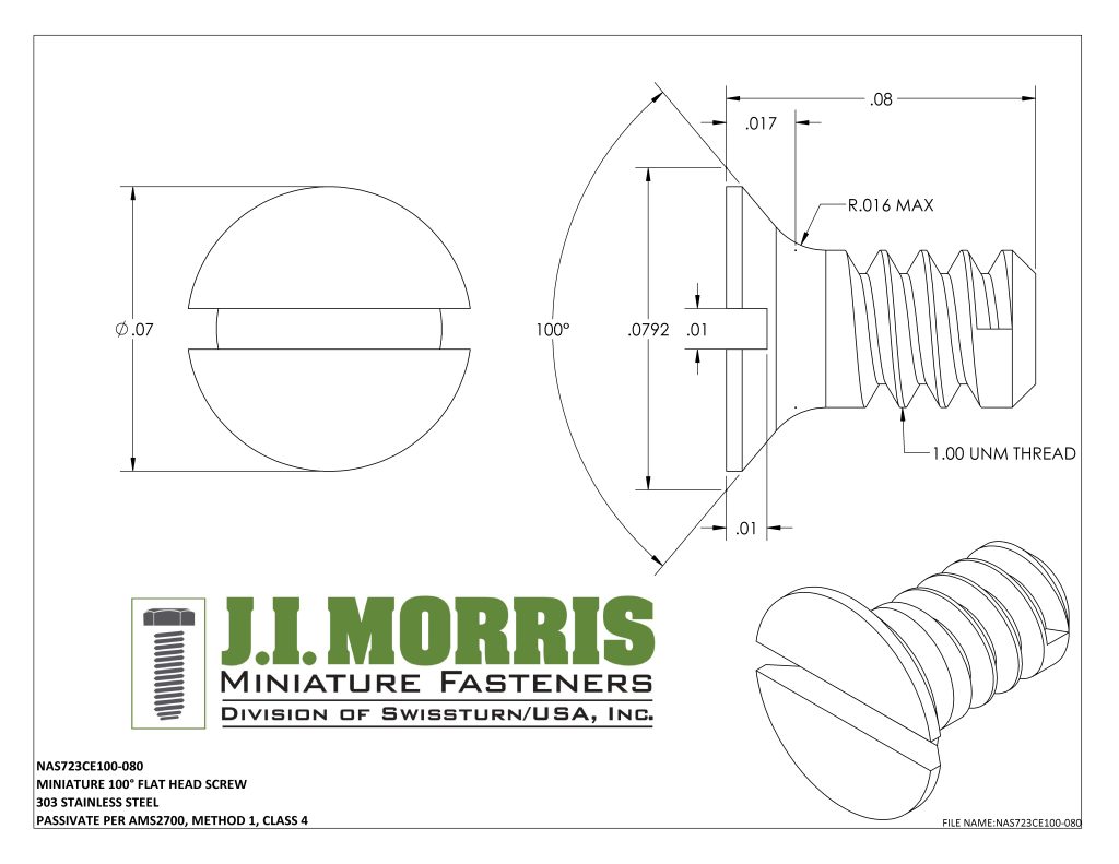 1.00 UNM x .080 SCREW-FLAT HEAD SCREW-STAINLESS STEEL