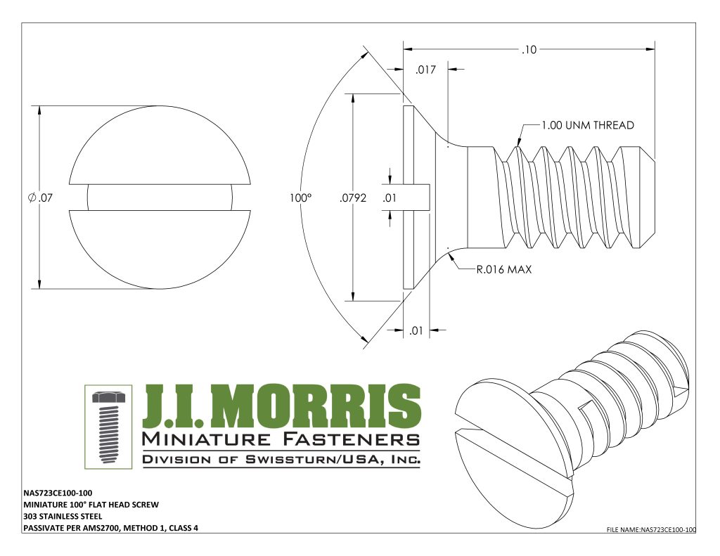 1.00 UNM x .100 SCREW-FLAT HEAD SCREW-STAINLESS STEEL