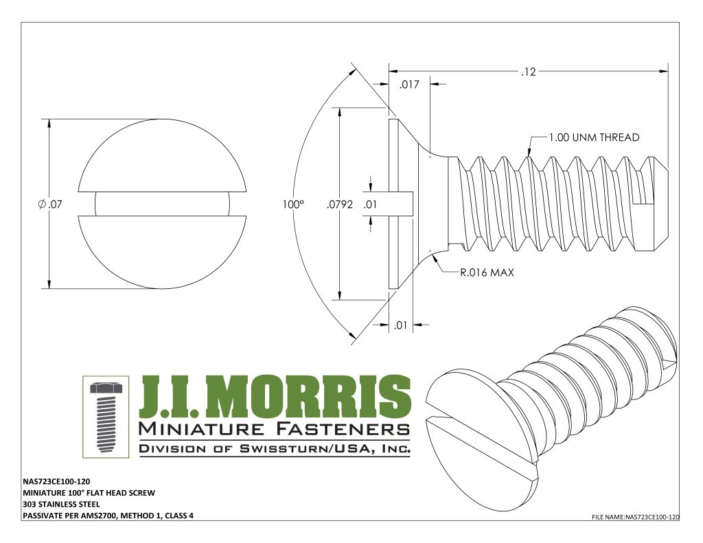 1.00 UNM x .120 SCREW-FLAT HEAD SCREW-STAINLESS STEEL