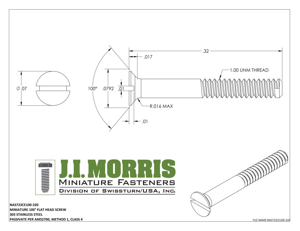 1.00 UNM x .320 SCREW-FLAT HEAD SCREW-STAINLESS STEEL
