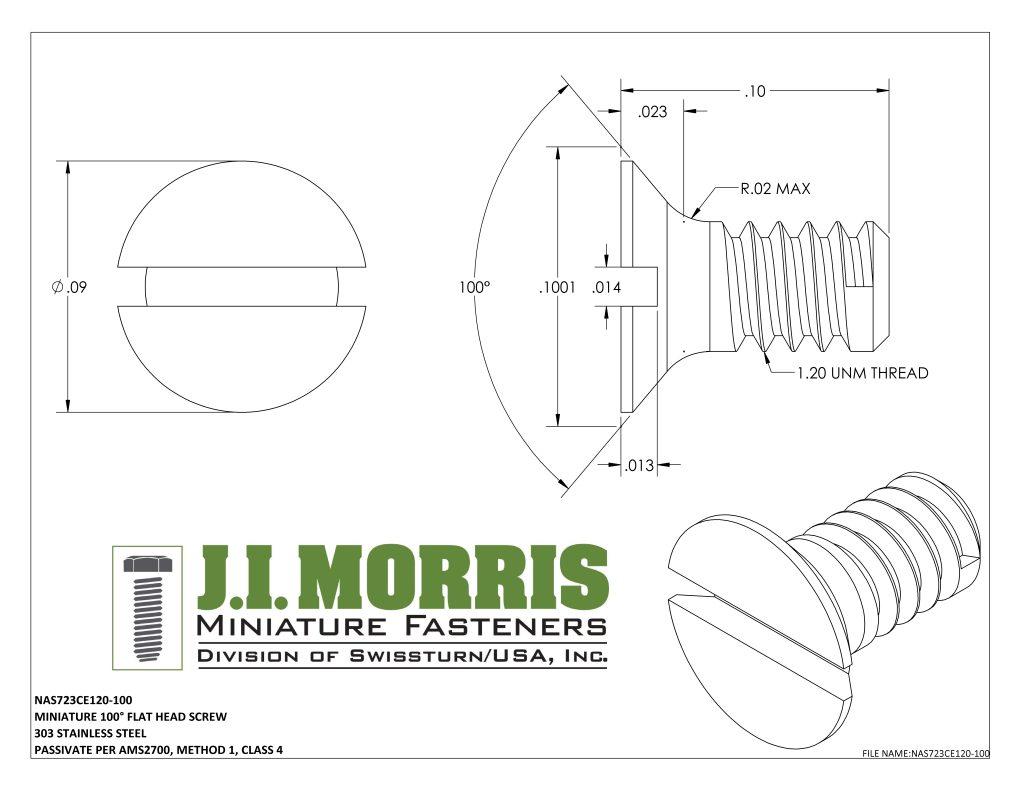 1.20 UNM x .100 SCREW-FLAT HEAD SCREW-STAINLESS STEEL