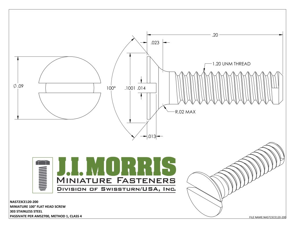 1.20 UNM x .200 SCREW-FLAT HEAD SCREW-STAINLESS STEEL