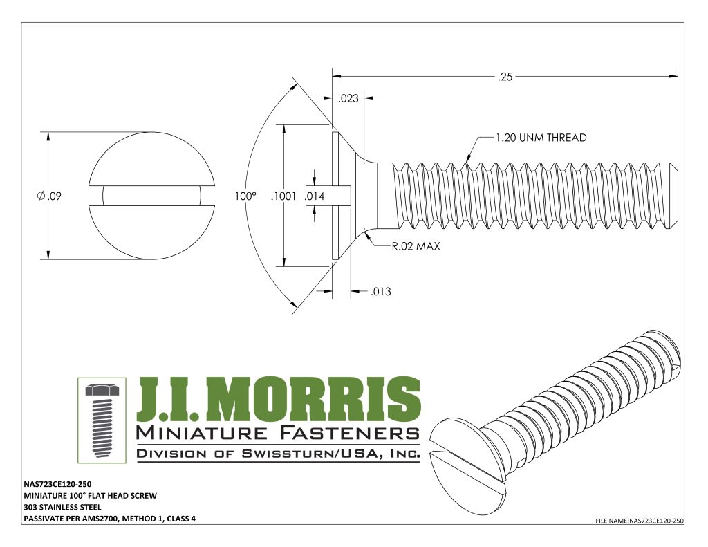 1.20 UNM x .250 SCREW-FLAT HEAD SCREW-STAINLESS STEEL
