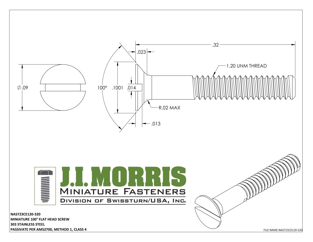 1.20 UNM x .320 SCREW-FLAT HEAD SCREW-STAINLESS STEEL