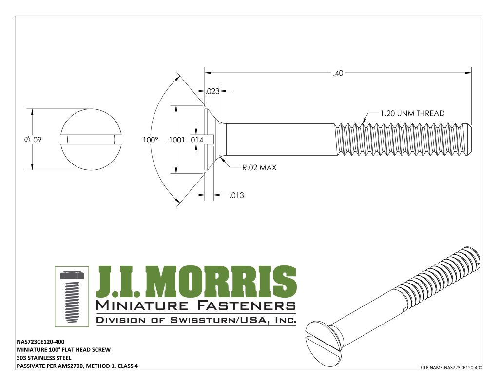 1.20 UNM x .400 SCREW-FLAT HEAD SCREW-STAINLESS STEEL