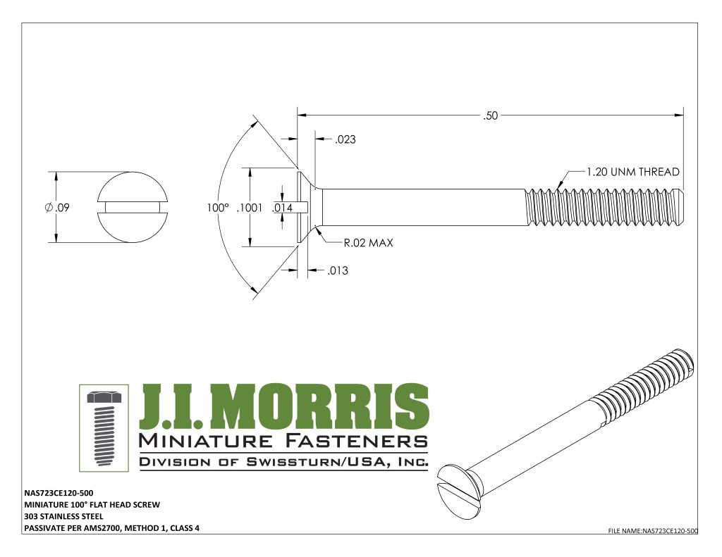 1.20 UNM x .500 SCREW-FLAT HEAD SCREW-STAINLESS STEEL