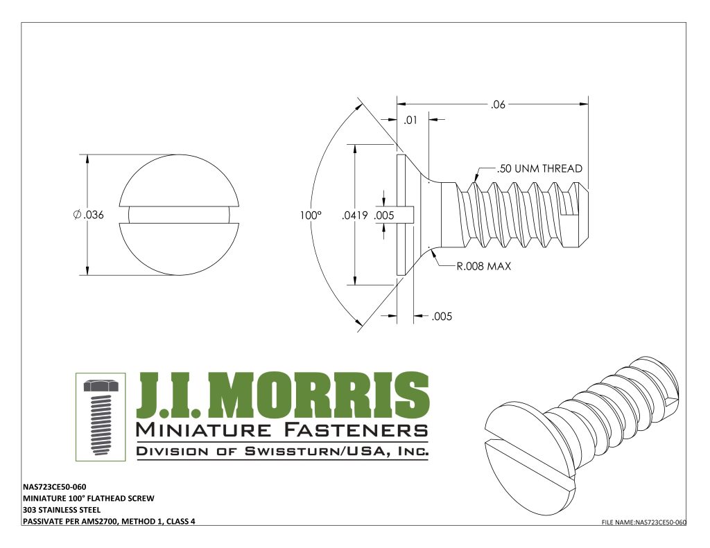 .50 UNM x .060 SCREW-FLAT HEAD SCREW-STAINLESS STEEL